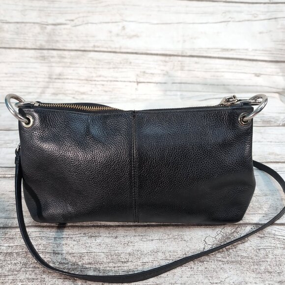 Coach Black Pebbled Leather Crossbody Bag Embossed Horse & Carriage Logo Small - Picture 6 of 10